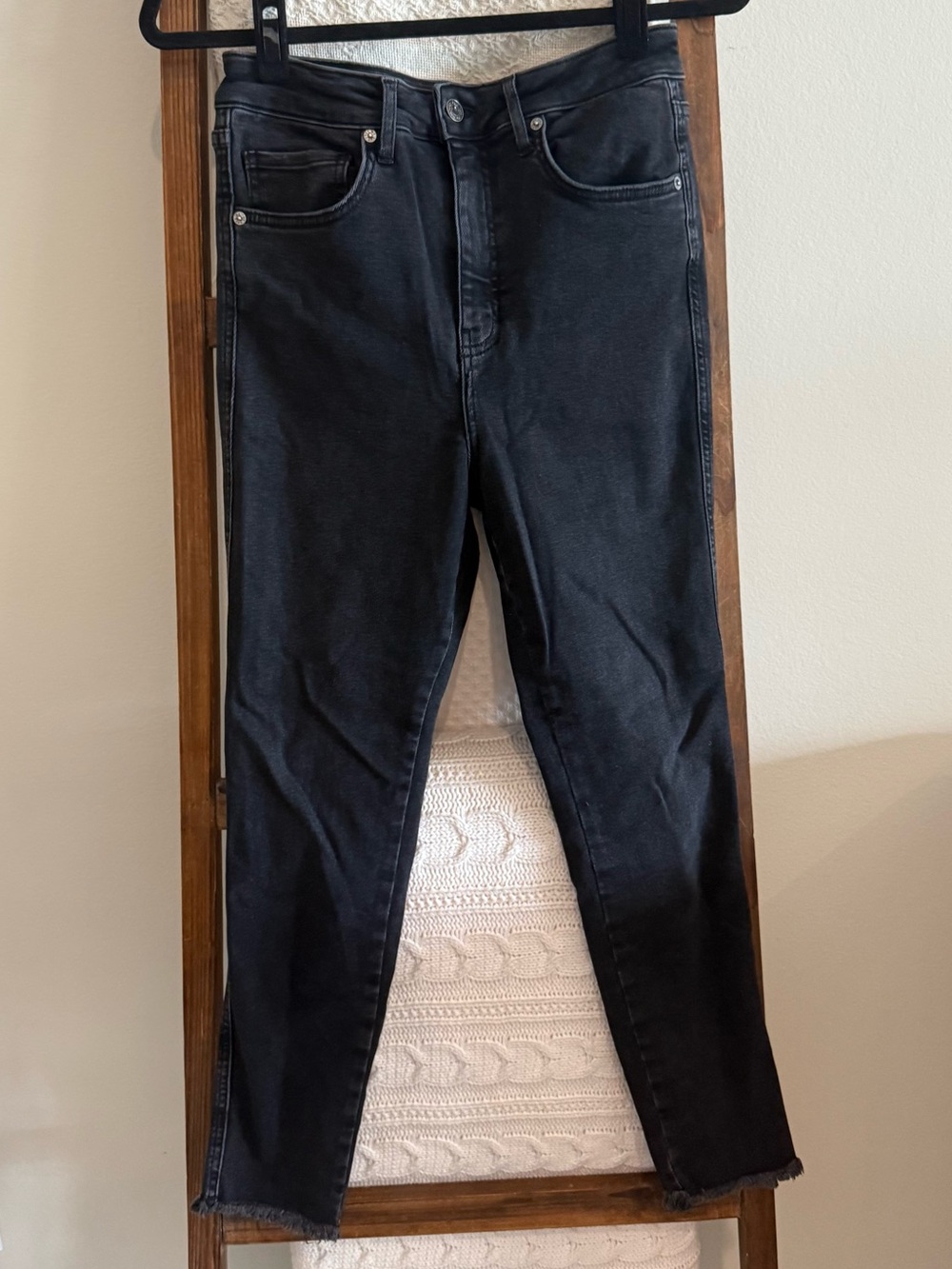NWOT Free People We The Free Black Denim Raw Hem High Waisted Jeans